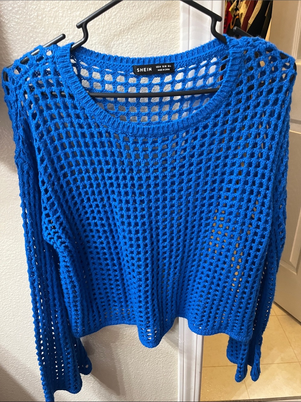 Never Worn SHEIN Royal Blue Open-Weave Crewneck wSweater